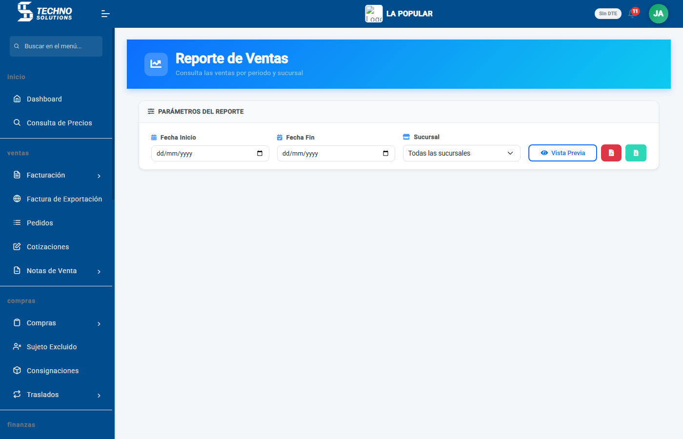 Reporte de ventas de TecnoTrack